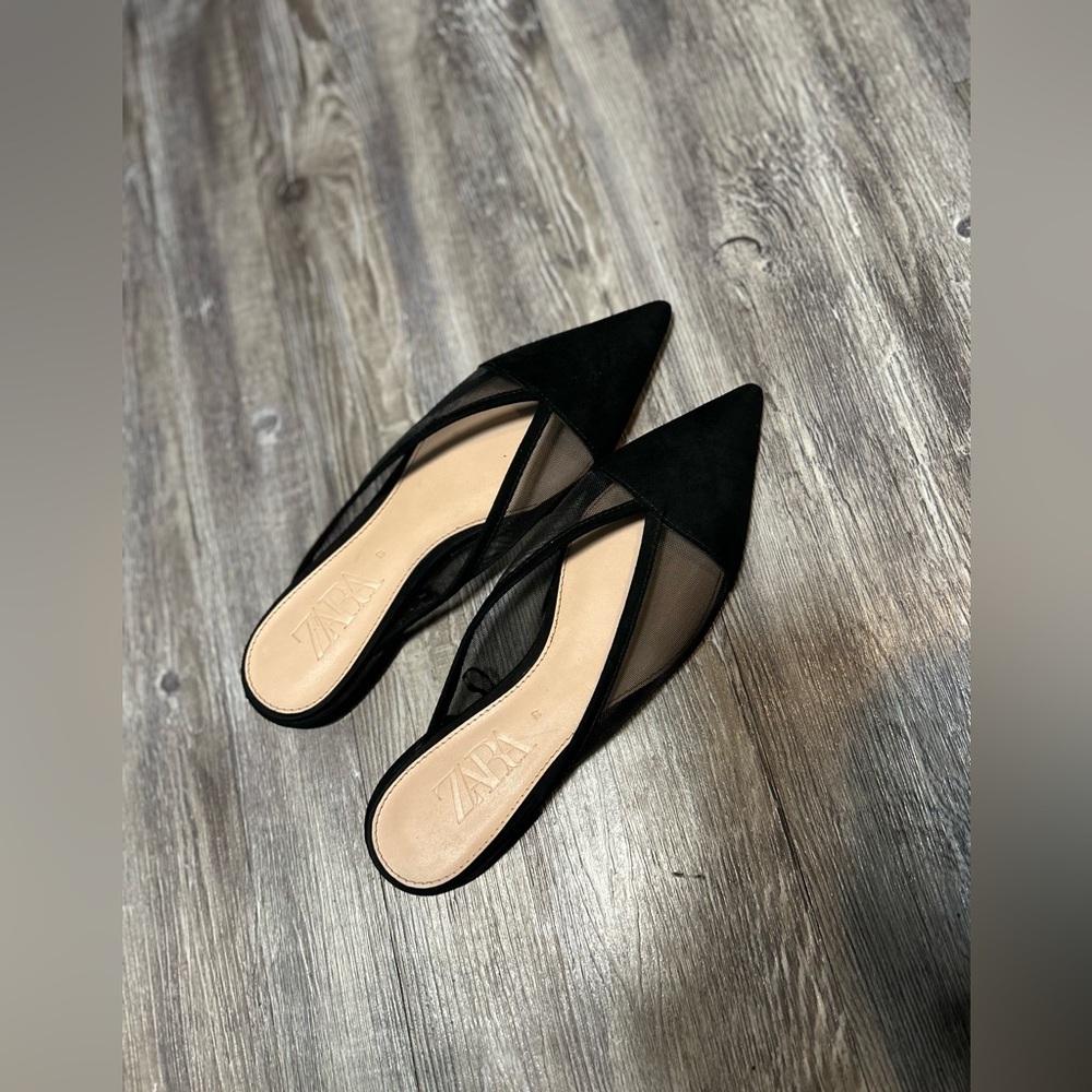 Zara Black Mesh Pointed Mules